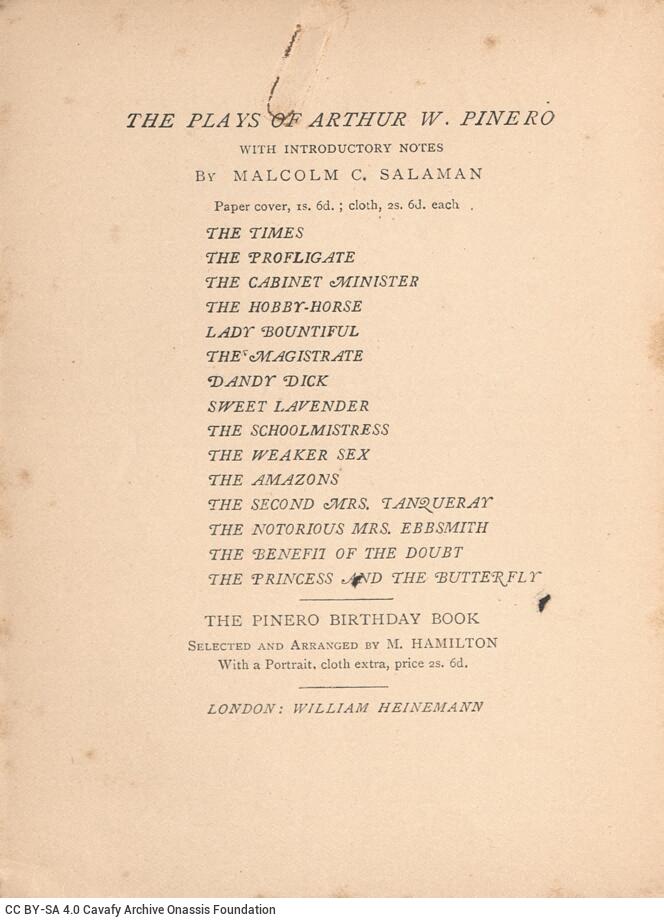 15.5 x 11.5 cm; XIX p. + 123 p. + 1 s.p., p. [I] half-title page and bookplate CPC, p. [II] other works by the author, p. [II